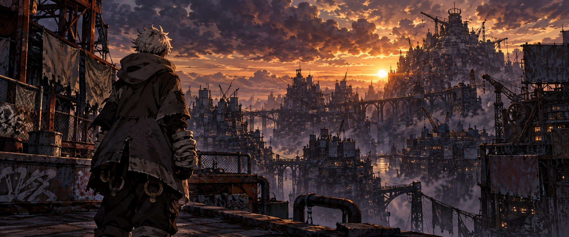 Gachiakuta inspired illustration of Rudo overlooking a city